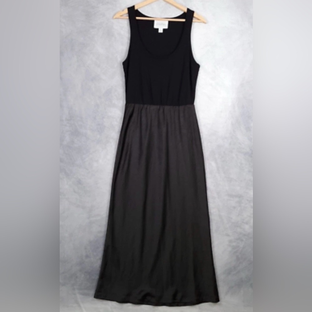 Mare Mare Dress Anthropologie M Black Viscose Satin Scoop Neck Long NWT $158
